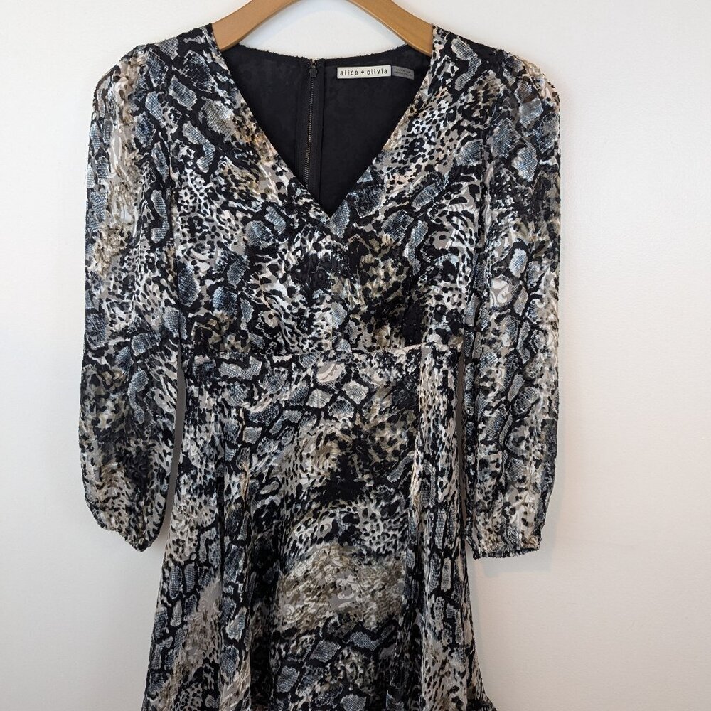 Alice+Olivia Coco Burnout Midi Crepe de Chine Silk Dress, Sz 0